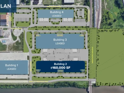 Aerial view map of River City Business Park with Building 2 160,000 square feet highlighted