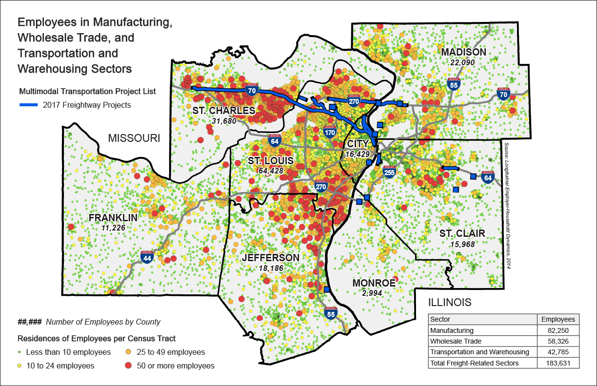 St. Louis Regional Freightway | Employees in Manufacturing, Wholesale Trade, and Transportation and Warehousing Sectors