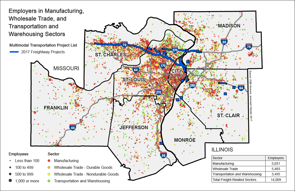 St. Louis Regional Freightway | Employers in Manufacturing, Wholesale Trade, and Transportation and Warehousing Sectors