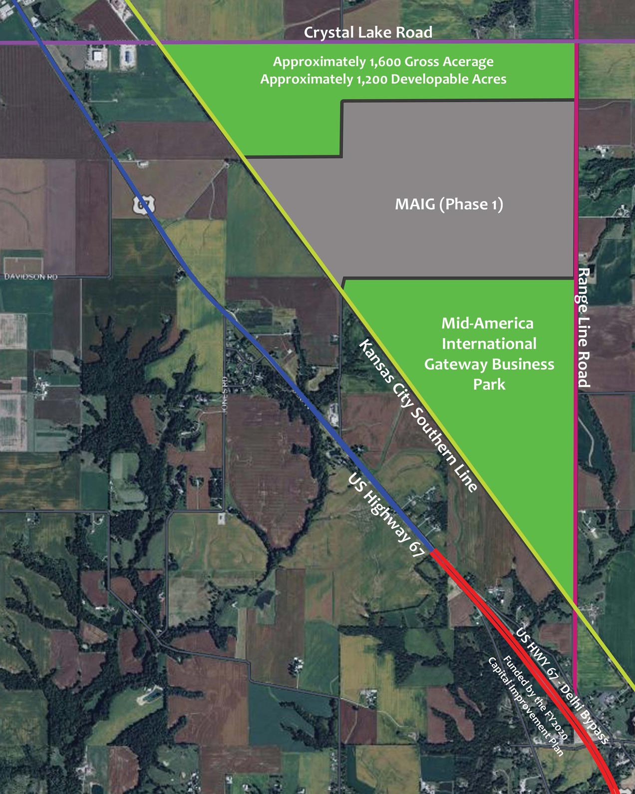 Aerial map showing Mid America International Gateway location.