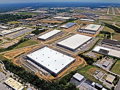 Look ENE at Hazelwood Logistics Center on Hazelwood Logistics Center Dr Hazelwood MO 63042 with Lambert International Airport KSTL in the background