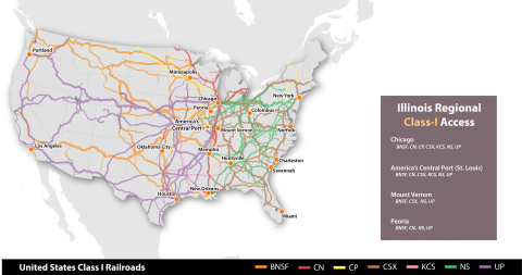 Illinois Regional and US Class-I Railroad Map