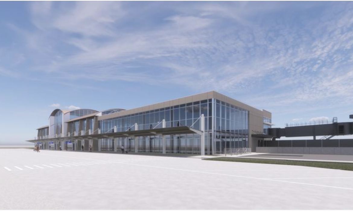 Rendering of the MidAmerica Airport Terminal. Caption: Holland Construction Services begins second phase of MidAmerica Airport Terminal Project