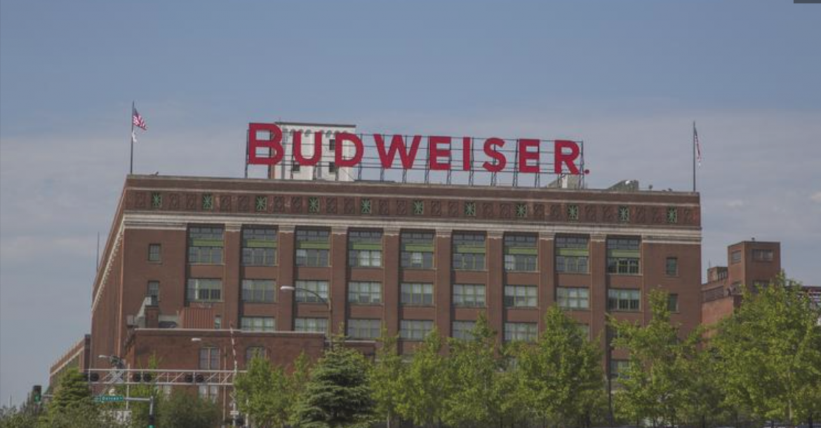 Photo shows front of Anheuser-Busch's North American headquarters located in Soulard.