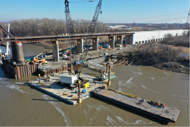 Progress continues on the Merchants Bridge. Photo courtesy of Walsh Construction.