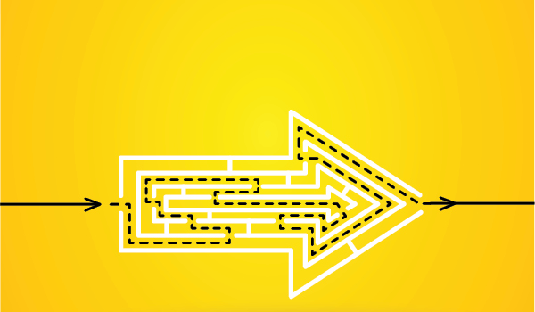 Yellow background with a white arrow pointing to the right