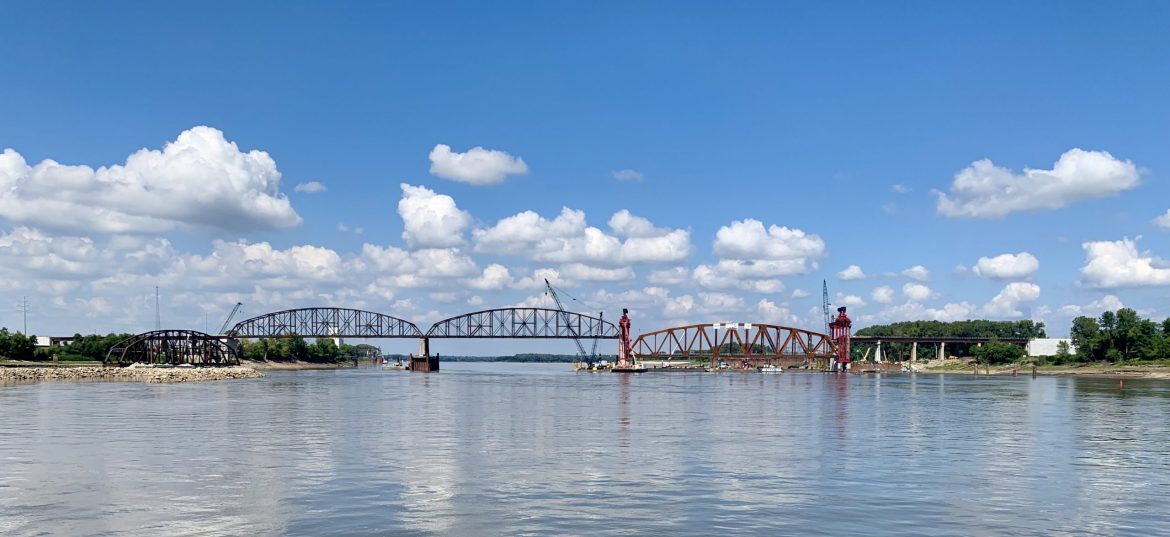 Riverboat Cruise Provides Opportunity to View Installation of the First of Three New Trusses on the Merchants Bridge