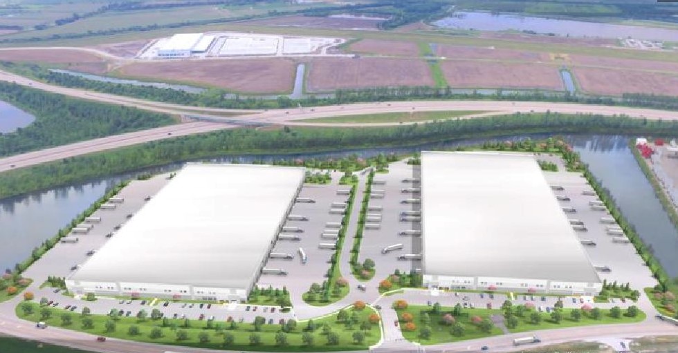 This rendering shows an aerial view of what the two speculative warehouses under construction at the Premier 370 Business Park in St. Peters will look like.