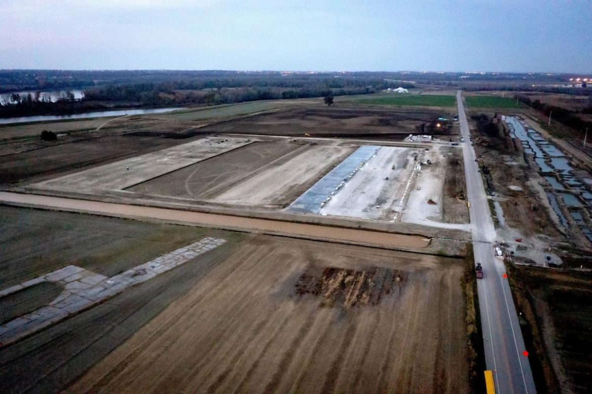 Aerial view of construction of the Westport Commerce Center in Maryland Heights.