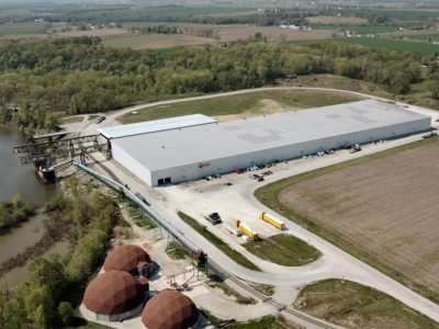 Overhead view of Kaskaskia Port and warehouse.