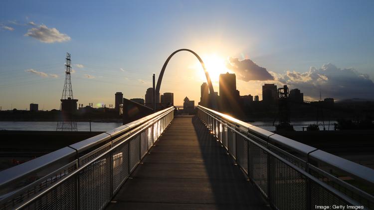 View of downtown St. Louis from the Mississippi River Overlook in East St. Louis.