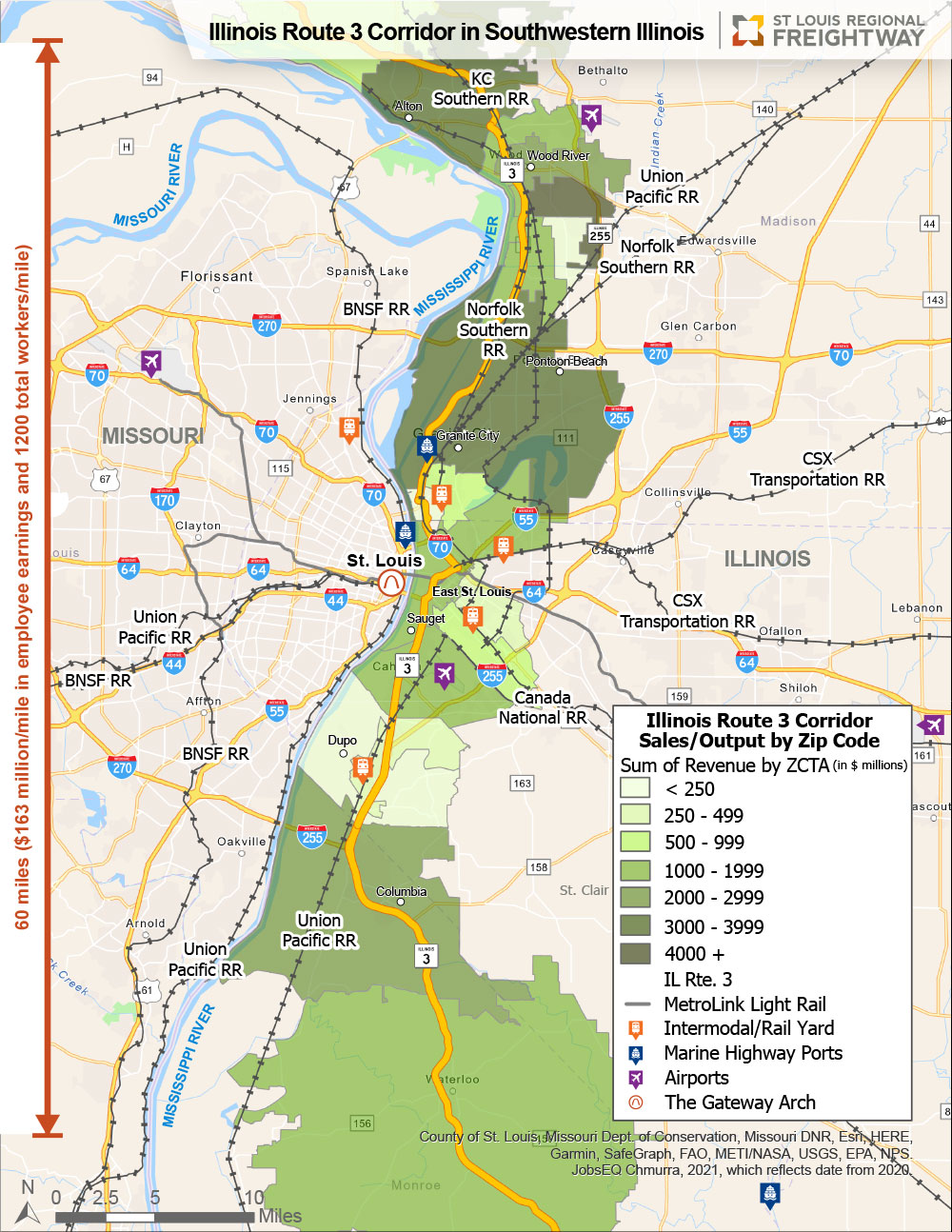 Map of the Illinois Route 3 Corridor in Southwestern Illinois