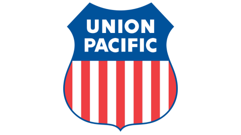 Union Pacific's blue, white and red logo on a white background