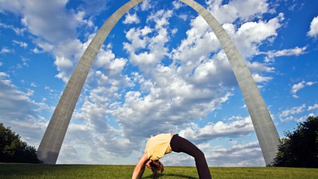 Yoga under the Gateway Arch in St. Louis.