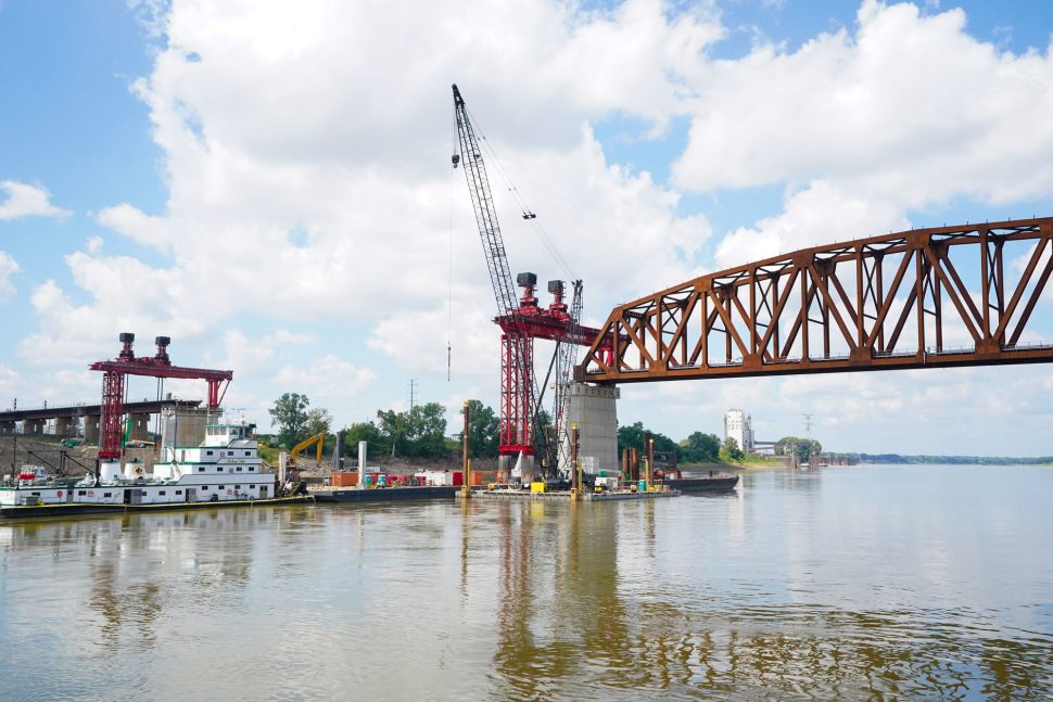 Image of the area where the third and final truss of the Merchants Bridge will be placed