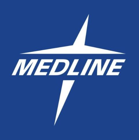 Blue and white Medline logo.