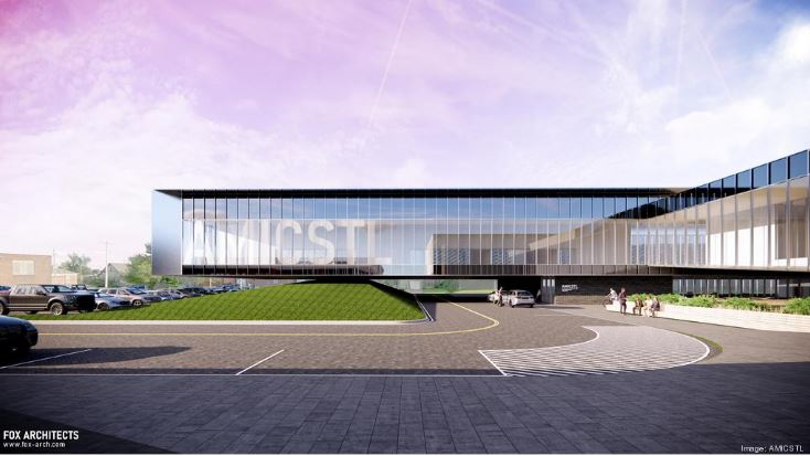The nonprofit St. Louis Regional Advanced Manufacturing Innovation Center (AMICSTL) plans to locate its center building, seen in this rendering, adjacent to the campus of Ranken Technical College in St. Louis' Vandeventer neighborhood.