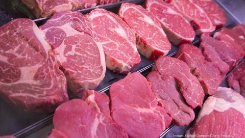 Photo of beef cuts on a grocery shelf..