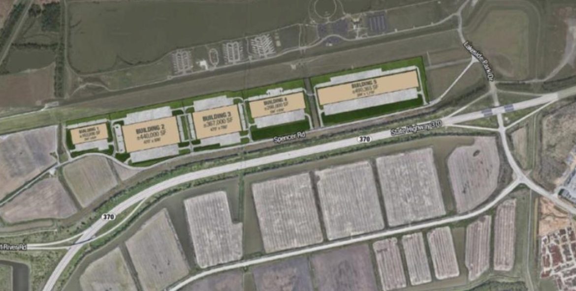 This site plan shows the future five buildings of a new industrial park in St. Charles County, built on previously vacant land.