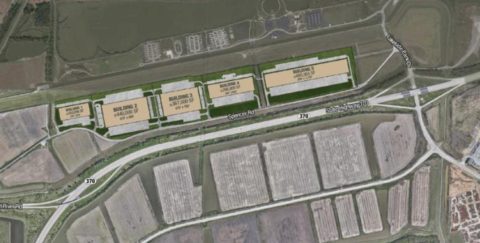 This site plan shows the future five buildings of a new industrial park in St. Charles County, built on previously vacant land.