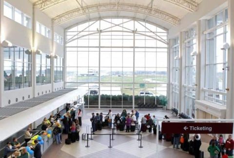 Passengers inside of MidAmerica St. Louis Airport terminal