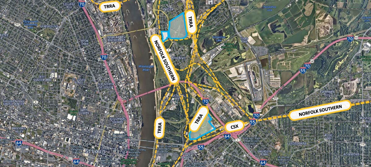 Aerial view map of TRRA Metro East Land Sites