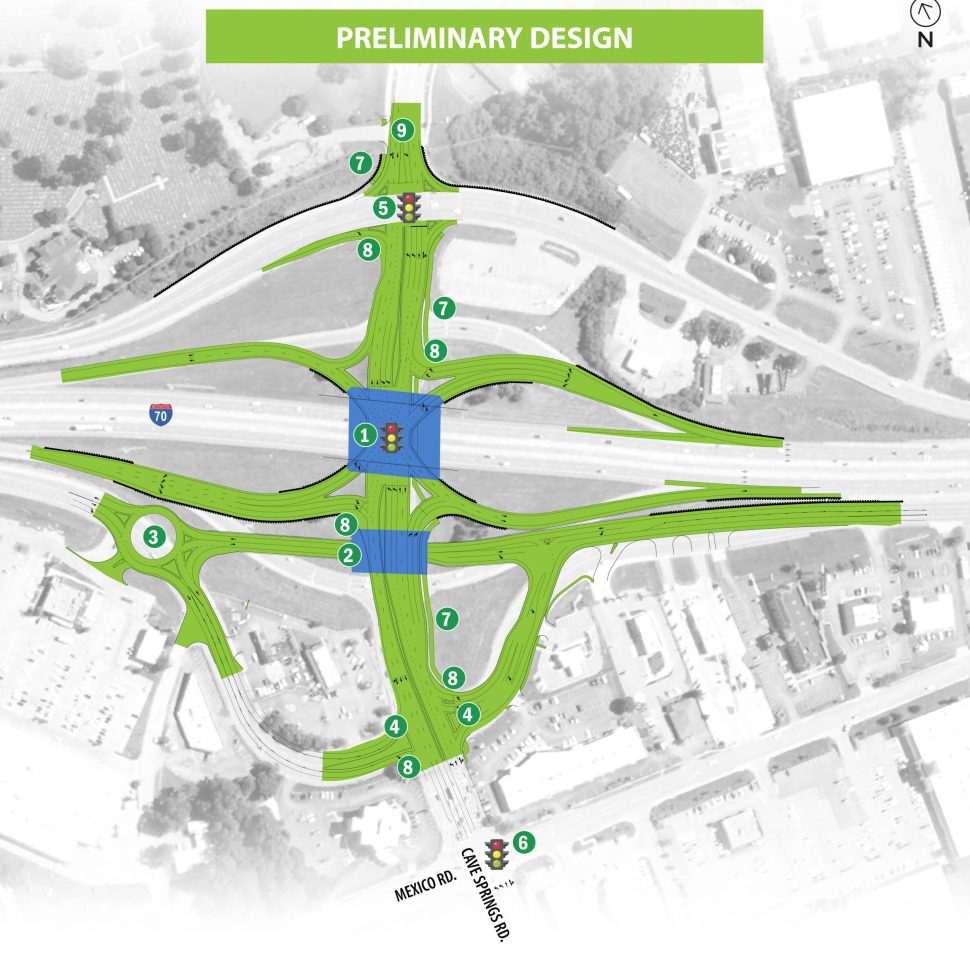 Preliminary design of I-70 section in St. Charles County near Veteran’s Memorial Parkway and Cave Springs