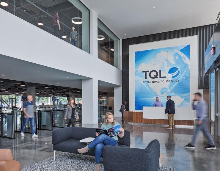 Image of Total Quality Logistics headquaters lobby in Ohio.