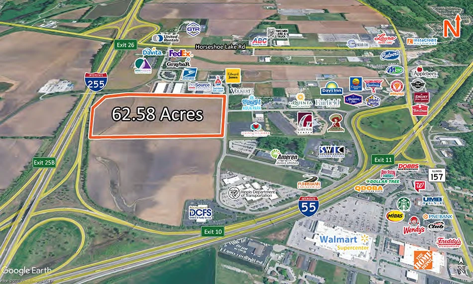Eastport Plaza land site location highlighted on aerial map