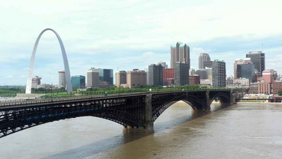 St. Louis skyline with Eads Bridge.