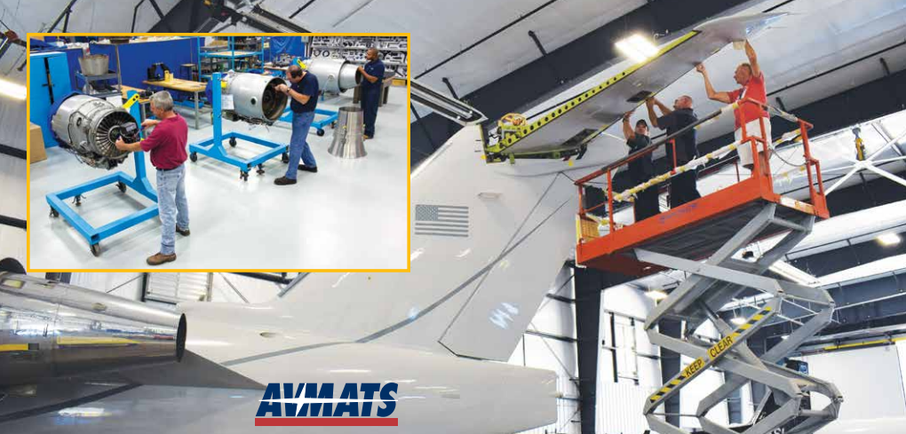 Collage of photos showing AVMATS workers servicing aircraft