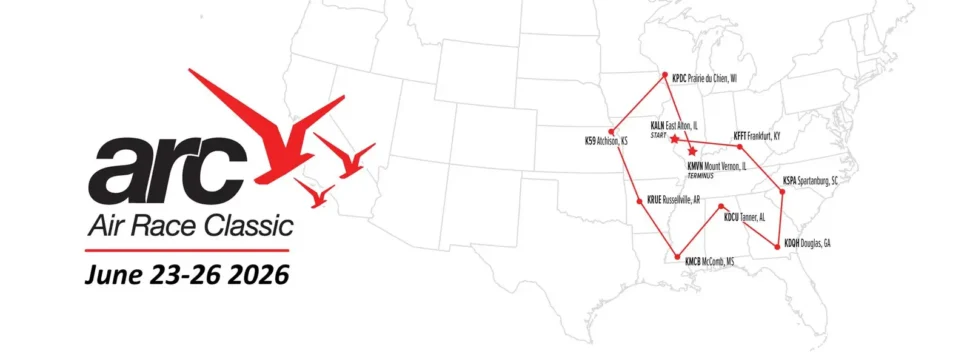 Logo and USA Map of the route for the 2026 Air Race Classic